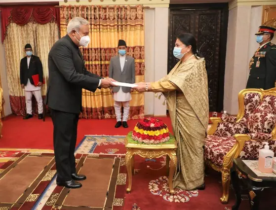 India’s new ambassador to Nepal, Naveen Srivastava, presents credentials at grand ceremony