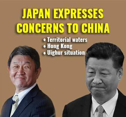 Japan expresses concerns to China about territorial waters, Hong Kong, Uighur situation