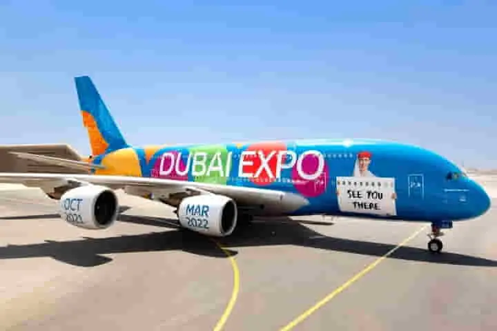 Emirates Airlines flies giant A-380 plane over iconic Sheikh Zayed road to showcase Dubai Expo 2020