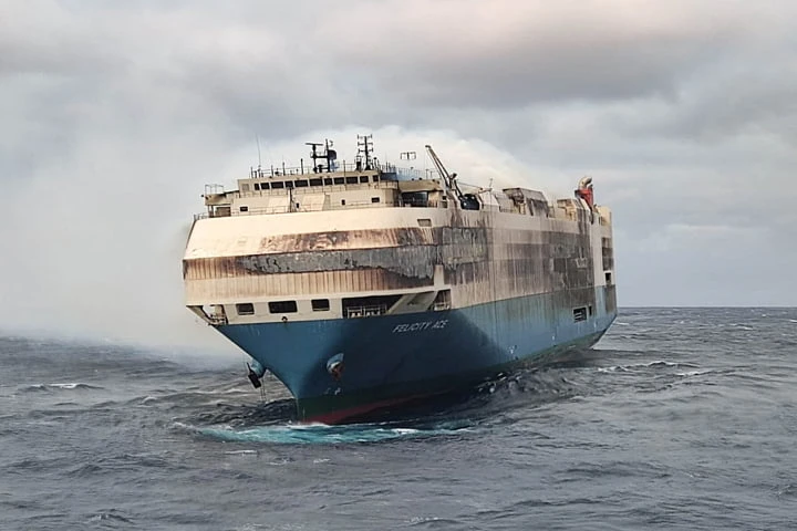 Environmentalists raise alarm as burning ship carrying 4,000 vehicles sinks in North Atlantic Ocean