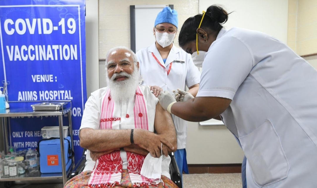 Narendra Modi shows the way with a Covid vaccine dose at AIIMS