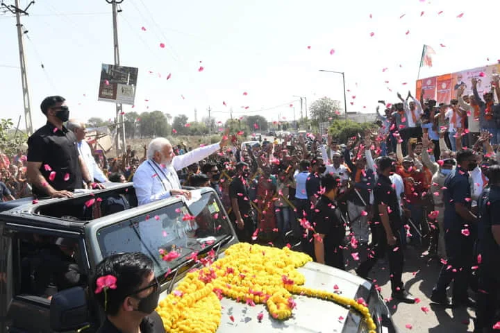 PM sounds bugle for Gujarat poll with massive roadshow in Gandhinagar