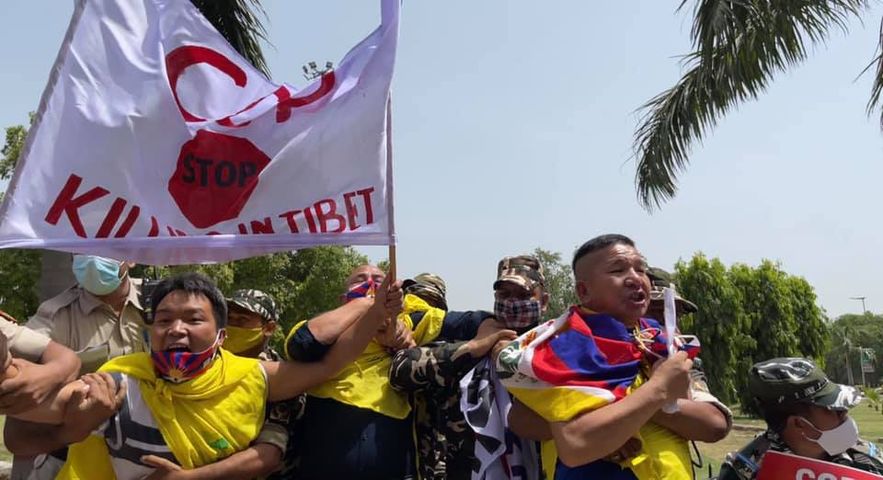 Tibetans angered by centenary celebrations of the CCP, protest outside Chinese embassy in Delhi