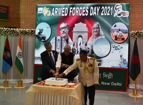 For the first time, Rajnath Singh and all three service chiefs attend Bangladesh’s Armed Forces Day celebrations
