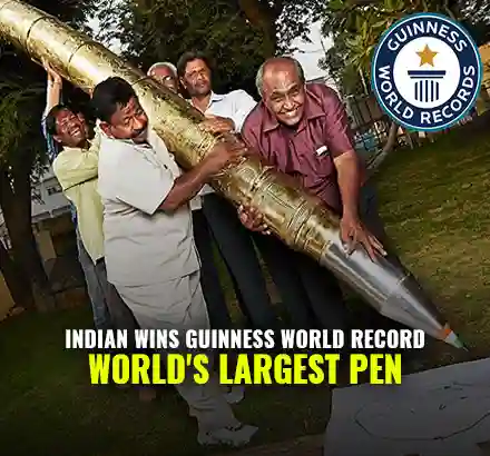 India’s Makunuri Srinivasa Wins Guinness World Record For Largest Ball Point Pen In the World