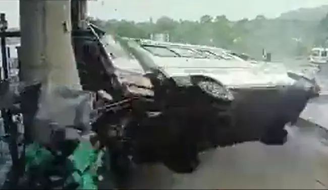 Video: Speeding ambulance skids and crashes into toll booth in Karnataka’s Udupi district, 4 killed