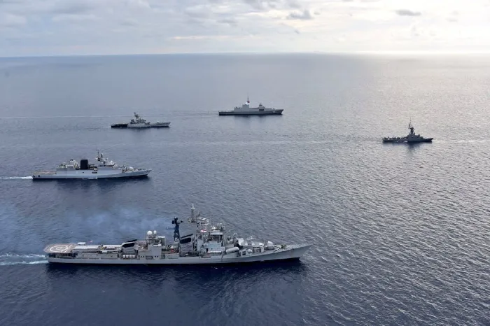 India and Singapore parade their naval power next to disputed South China Sea