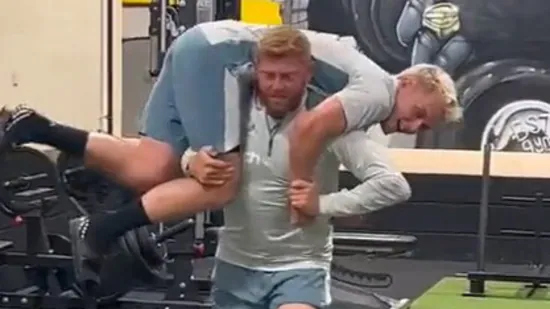 Video: England batter Jonny Bairstow lifts teammate as part of gym exercise