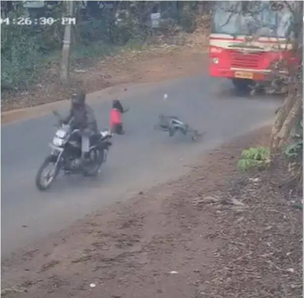 Viral video: 8-year-old Kerala boy has miraculous escape as bus crushes bicycle in road accident
