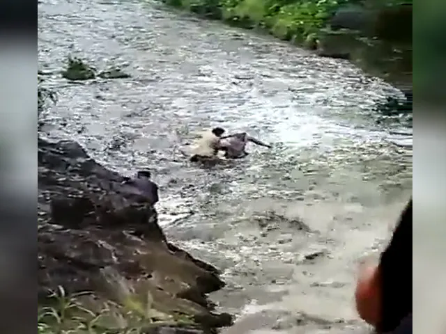 Watch: Two brave cops rescue man from being swept away in fast-flowing stream near Pune