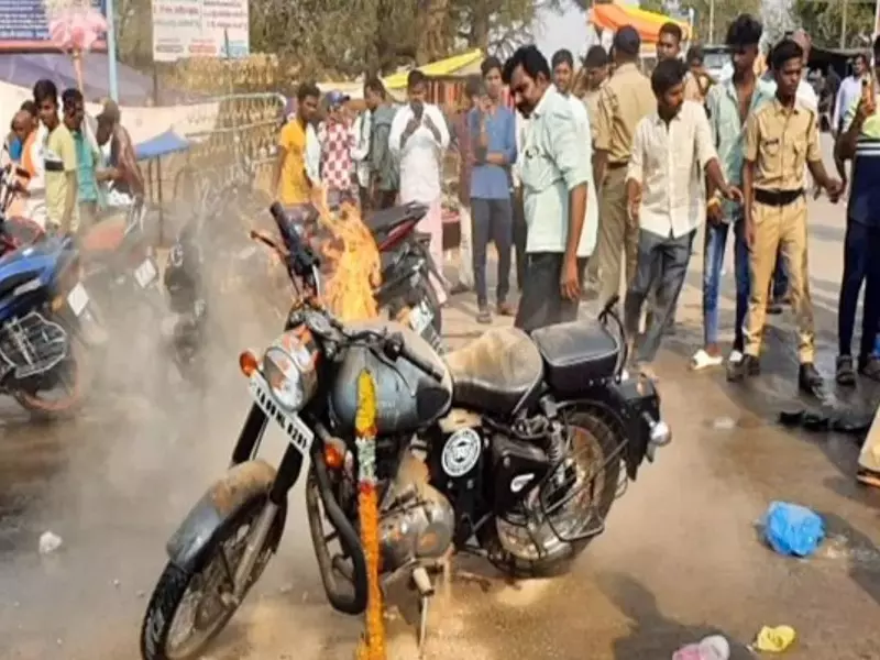 New Royal Enfield motorcycle suddenly goes up in flames and explodes in Andhra temple town