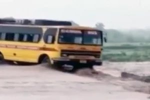 Watch: School bus being swept away by floodwater in Uttarakhand