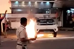 Caught on Camera: Tata Nexon EV car goes up in flames in Mumbai