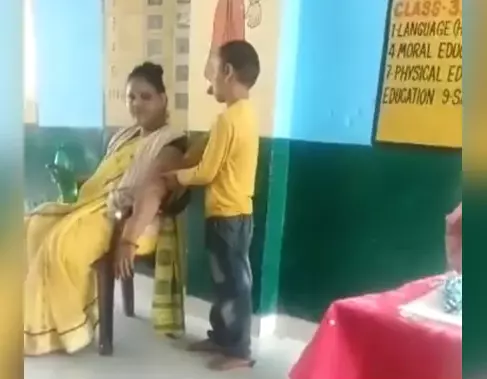 Caught on Camera: Govt school teacher getting massaged by student in classroom