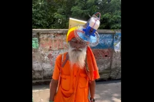 Video: Man wears jugaad helmet with solar powered fan to keep cool