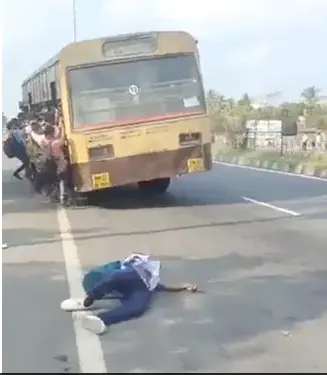 Video: Schoolboy has miraculous escape as he falls off crowded bus in Tamil Nadu’s Kanchipuram