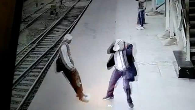Watch: Railway staffer narrowly escapes death as live wire falls on his head at Kharagpur station
