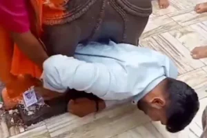 Video: Man gets stuck under elephant statue in Gujarat temple during ritual