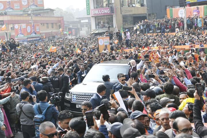 Watch: Tumultuous response to PM’s roadshow in Shillong ahead of elections