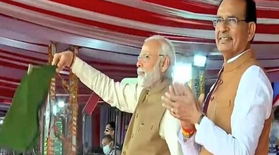 Watch: PM flags off Madhya Pradesh’s 1st Vande Bharat Express from jam packed Bhopal station
