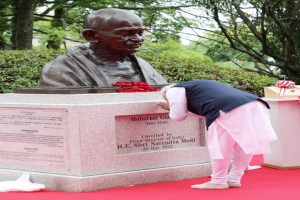 Watch: PM Modi unveils Mahatma Gandhi’s statue at Hiroshima in Japan