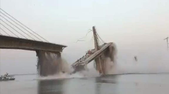 Watch: New bridge being built on Ganga comes crashing down in river