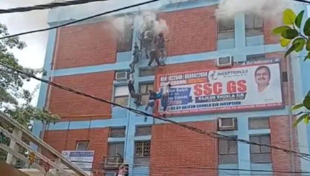 Watch: Students slither down wires to escape fire in Delhi coaching centre